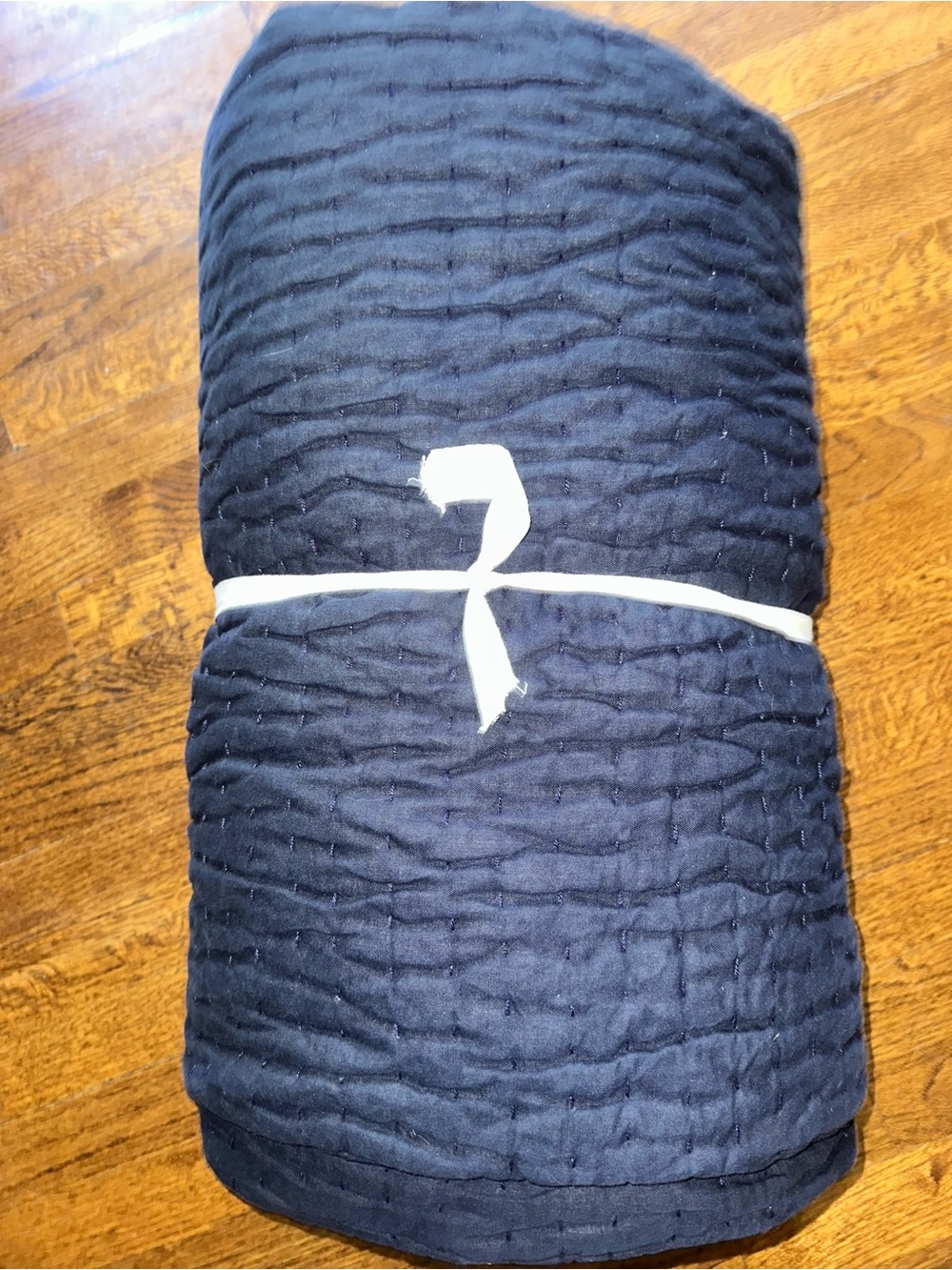 QUINCE King Cal King Linen Stitch Quilt Navy Blue - NWOT